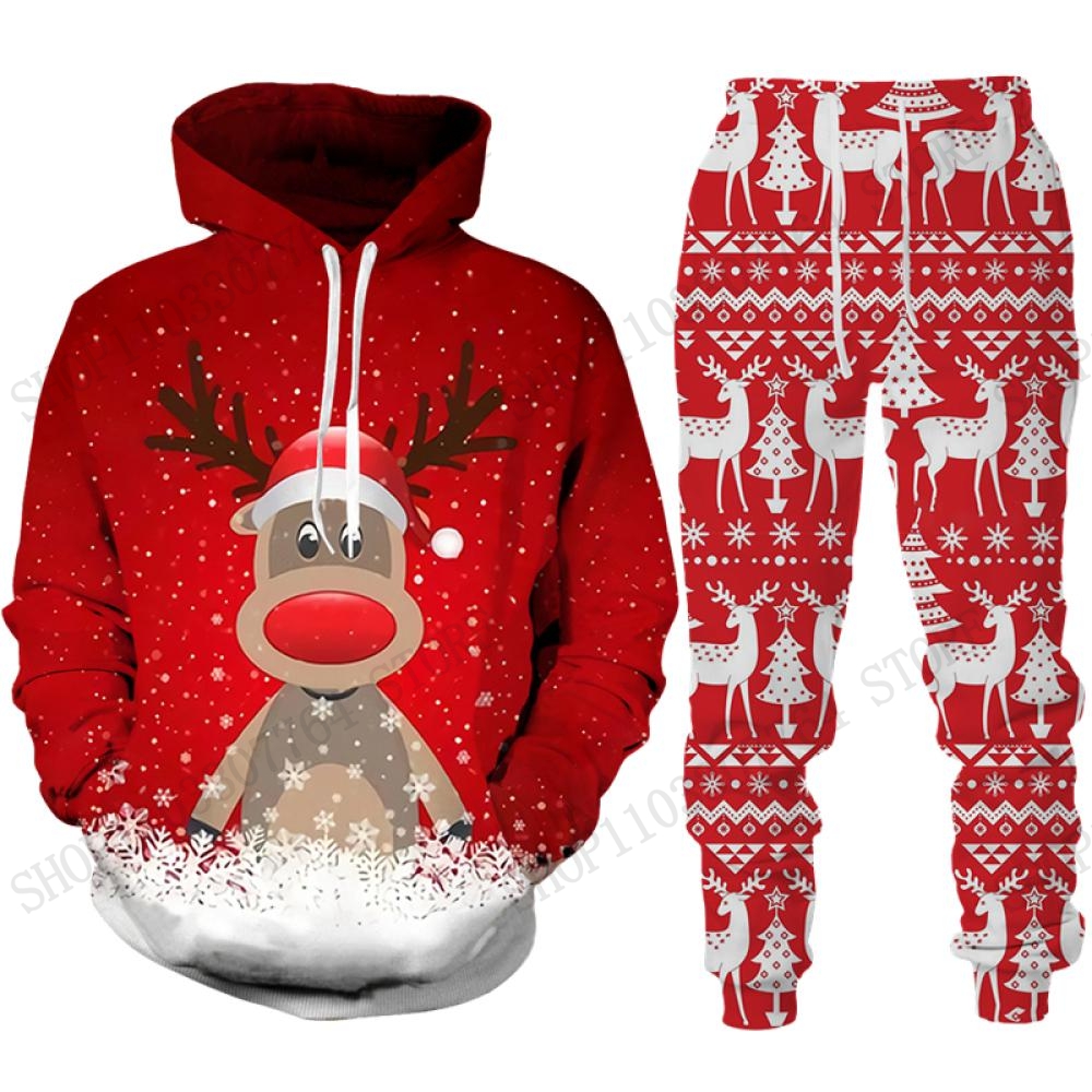 Women'S Fashion Hoodie - Cute Reindeer Elk Hoodie Pant Set