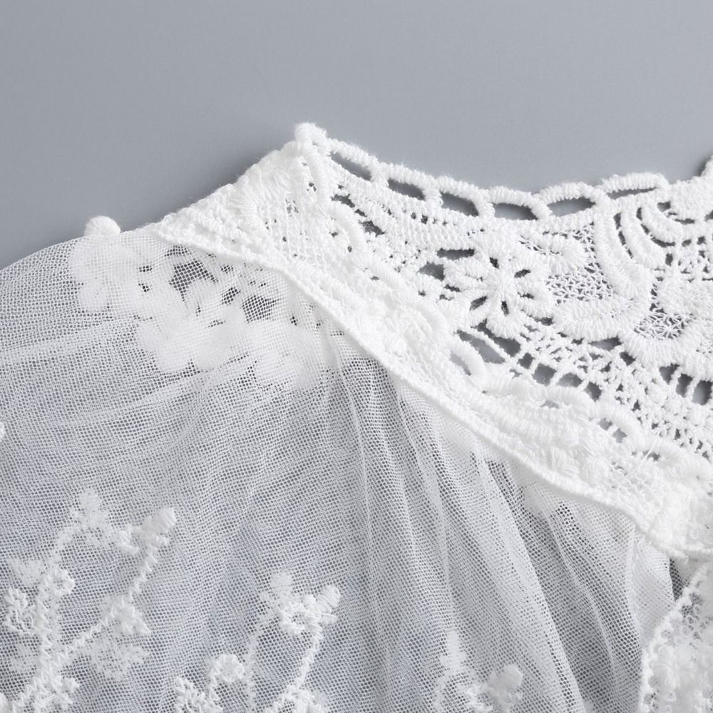 Wrap Blouse Chiffon - Simple Cape Embroidered Lace Fake Collar
