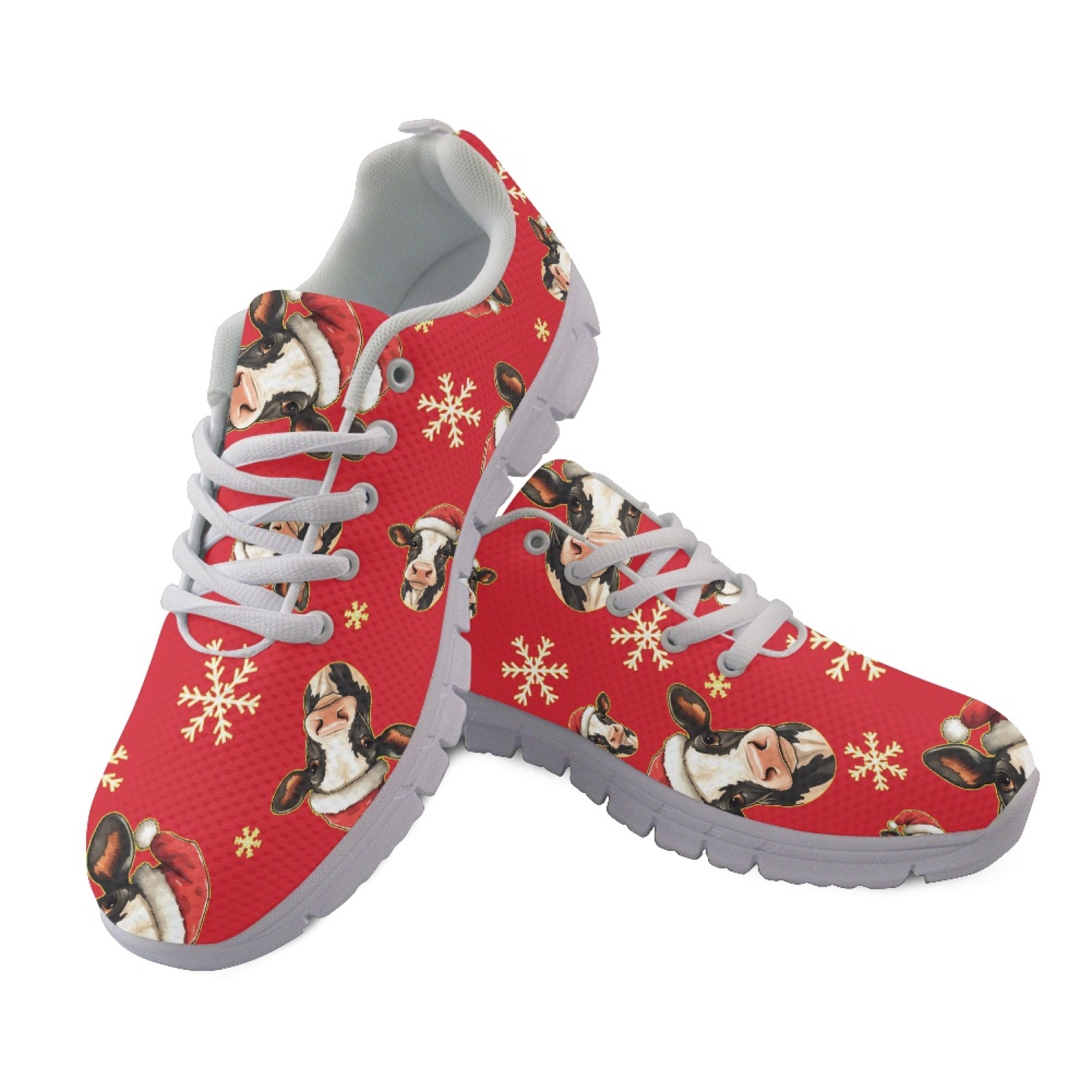 Women'S Fashion Tennis Shoes - Coloranimal Christmas Cow Pattern Mesh &