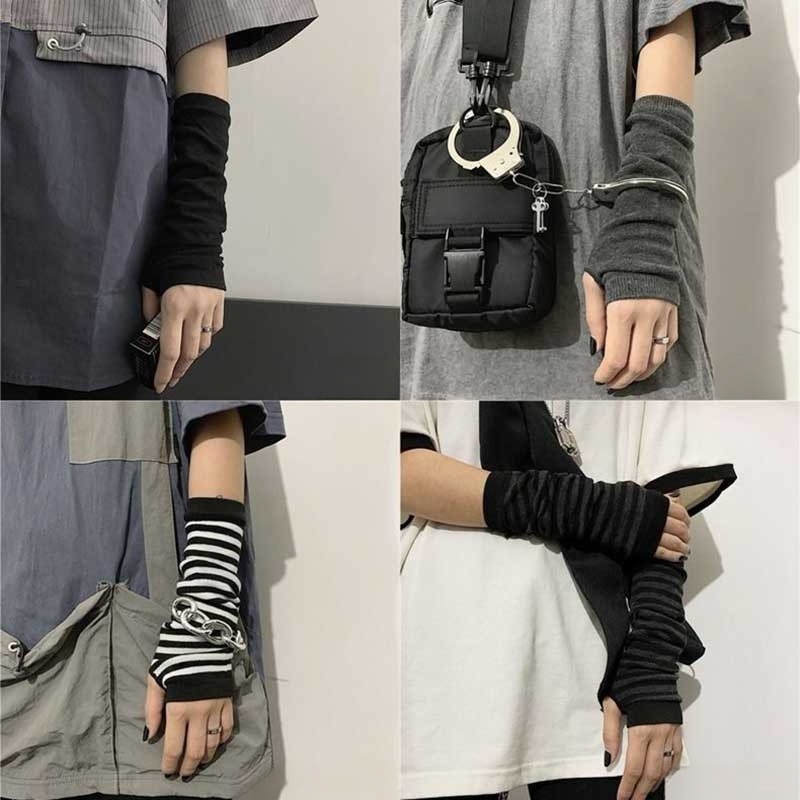 Women'S Fashion Gloves - Striped Warmer Knitted Long Fingerless Gloves
