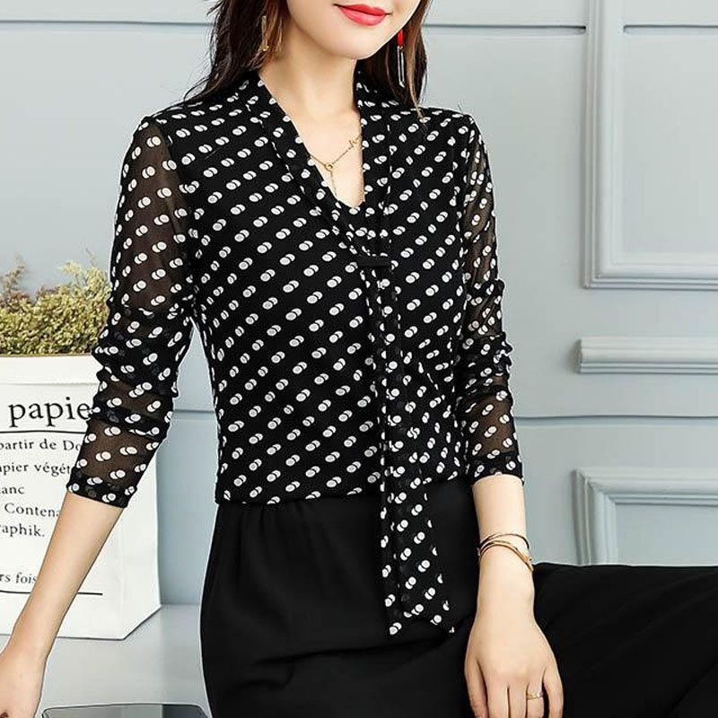 Wrap Blouse Chiffon - Spring gauze top female long-sleeved new