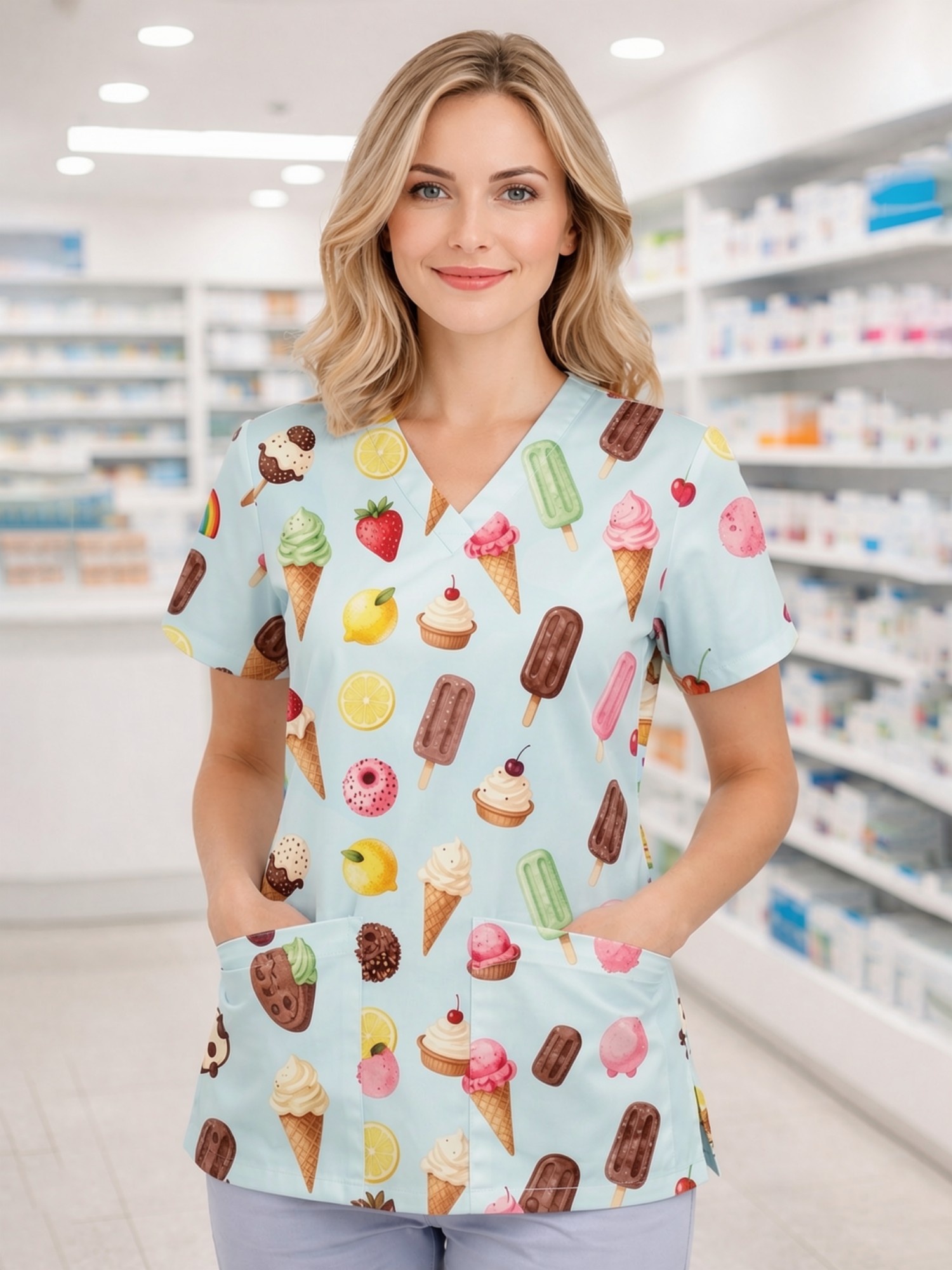 Wrap Blouse Chiffon - Womens Cute V Neck Scrub Top