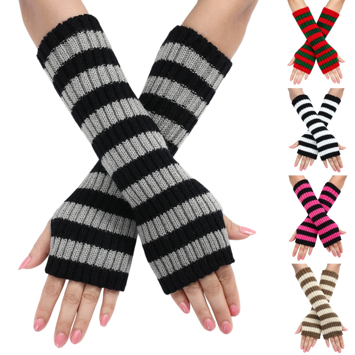 Women'S Fashion Gloves - Y2K Striped Fingerless Arm Warmers Women