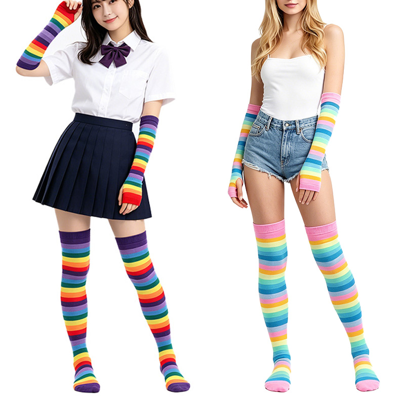 Women'S Fashion Gloves - 1 Set Rainbow Gloves Over Knee