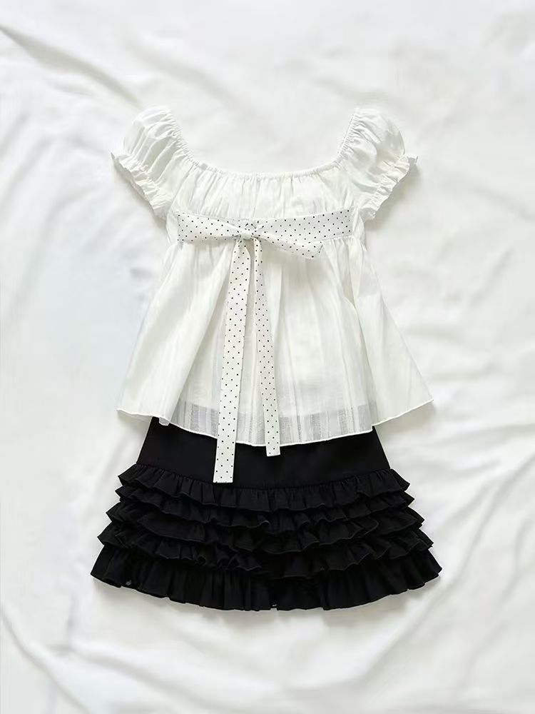 Cute Korean Fashion Polka Dot  - đánh giá và giá Puff Sleeve Blouse