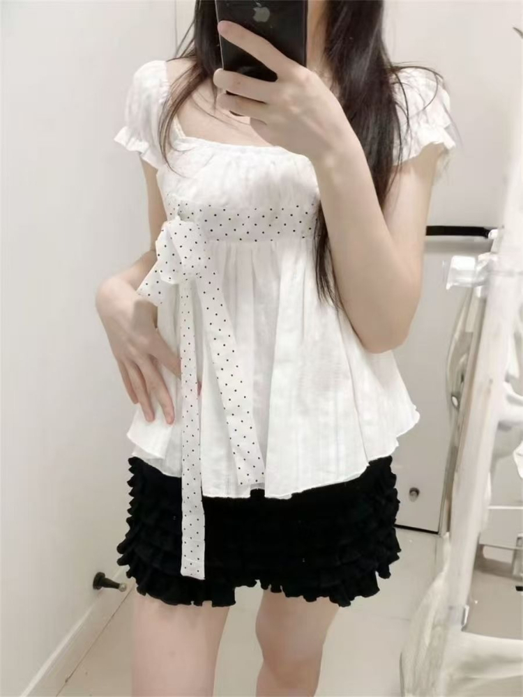 Cute Korean Fashion Polka Dot  - đánh giá và giá Puff Sleeve Blouse