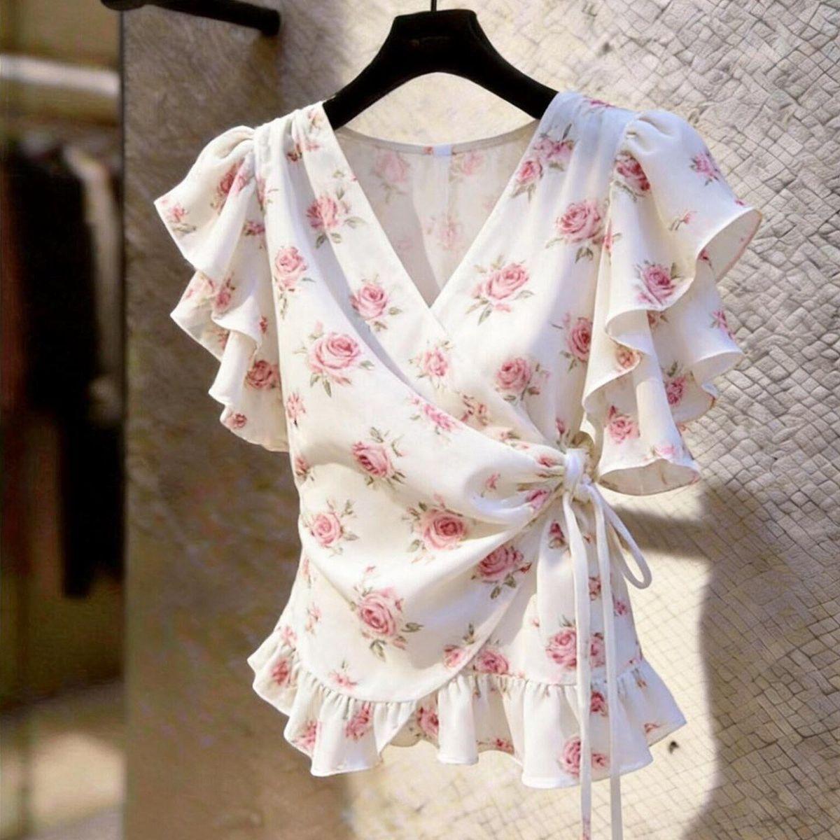 Women V Neck Wrap Chiffon Blou - đánh giá và giá Wrap Blouse Chiffon