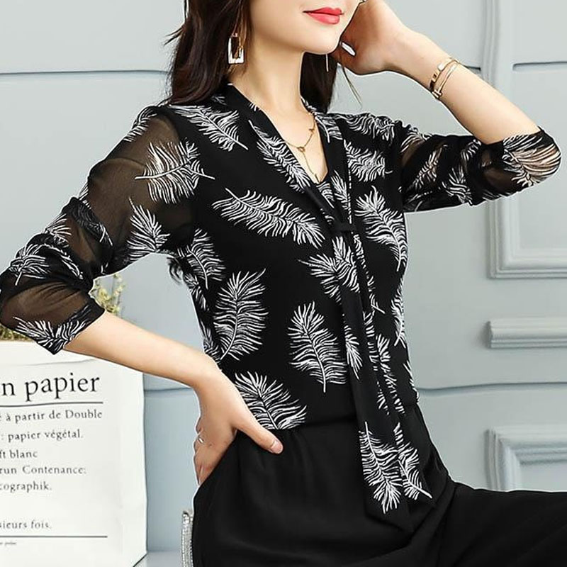 Spring gauze top female long-s - đánh giá và giá Wrap Blouse Chiffon