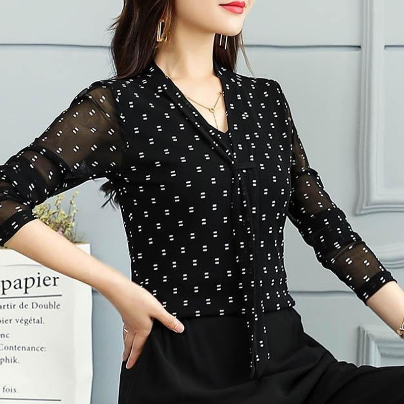 Spring gauze top female long-s - đánh giá và giá Wrap Blouse Chiffon