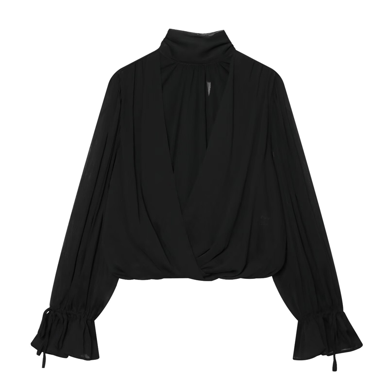 Women's high-neck twisted wrap - đánh giá và giá Wrap Blouse Chiffon