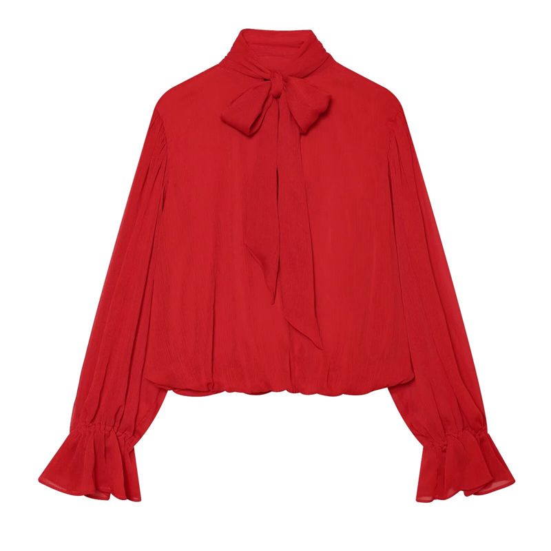 Women's high-neck twisted wrap - đánh giá và giá Wrap Blouse Chiffon