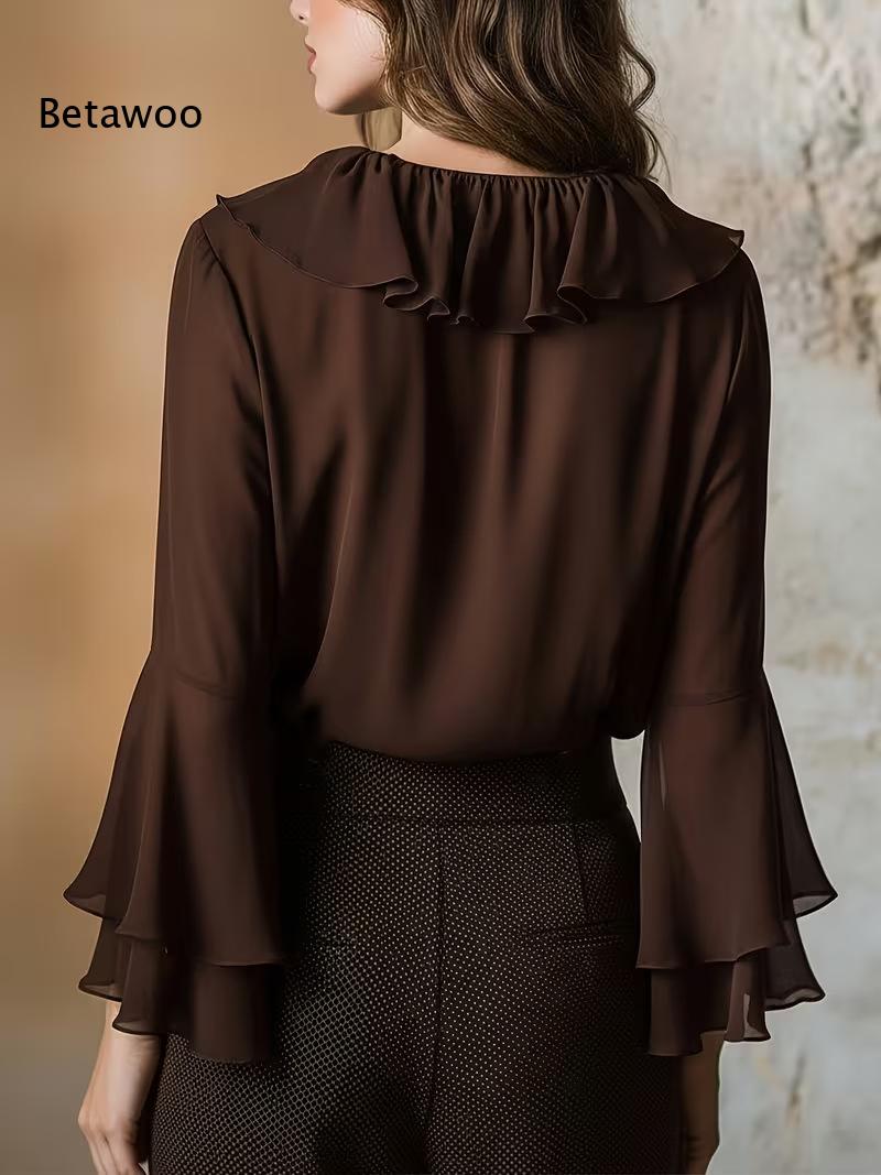 Women Elegant Ruffle V Neck Ch - đánh giá và giá Wrap Blouse Chiffon